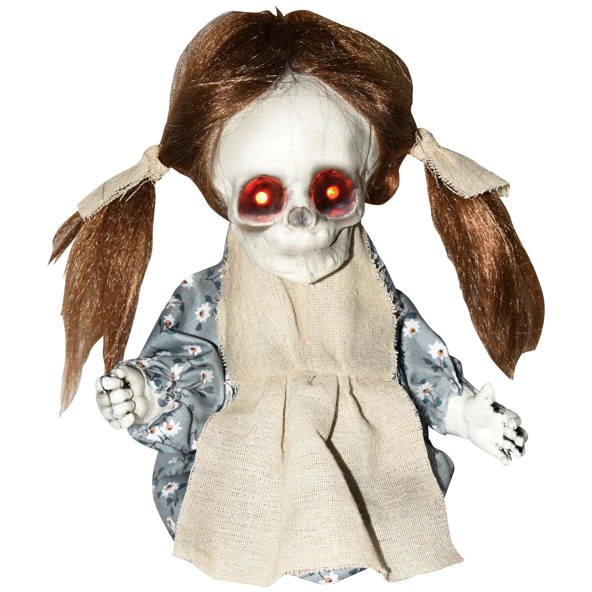 11" Tabletop Animated Baby Girl Prop with a Skeleton Head