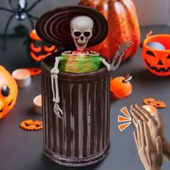 12" Animated Desktop Trash Can Skeleton