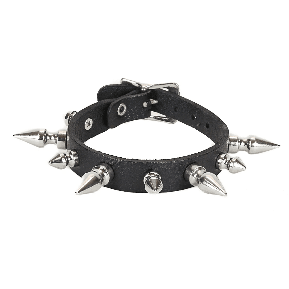 1/2" Wide Leather Buckle Bracelet with 1" Spikes