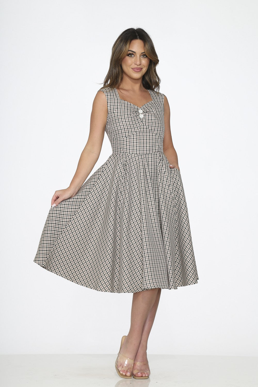 Sweet Swinging Pocketed Gingham Dress