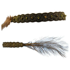 1920s Brown Flapper Beaded Headband with Feathers