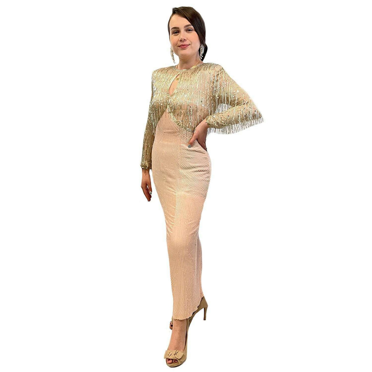 1920's Long Gold Peach Dress Women's Costume