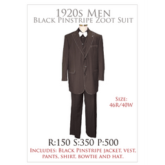 1920s Premium Black Pinstripe Zoot Suit (46R)