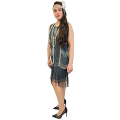 1920's Scalloped Stone Hematite Flapper Dress Women's Costume