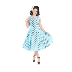 1950s Style Light Blue Polka Dot Caprice Day Dress