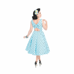 1950s Style Light Blue Polka Dot Caprice Day Dress