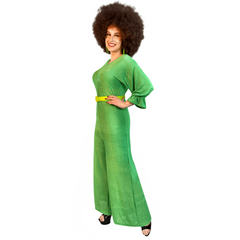 1970s Neon Disco Party Green Jumpsuit Women's Costume