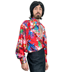 1970s Red Floral Men's Disco Shirt