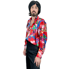 1970s Red Floral Men's Disco Shirt