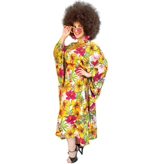 1970s Yellow and Pink Floral Tent Dress Adult Costume