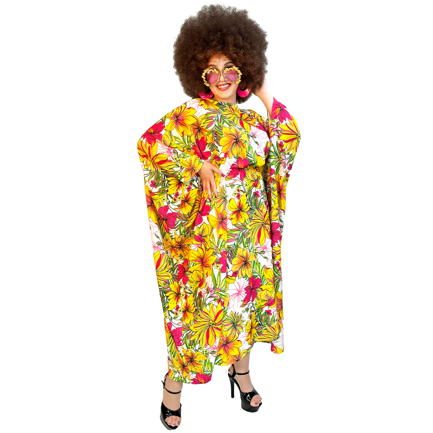 1970s Yellow and Pink Floral Tent Dress Adult Costume