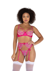 Floral Gartered Bra Set w/ Underwire Support