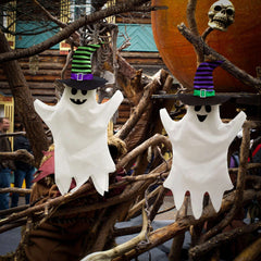 3 Piece Hanging Halloween Ghost w/ Witch Hat Decoration