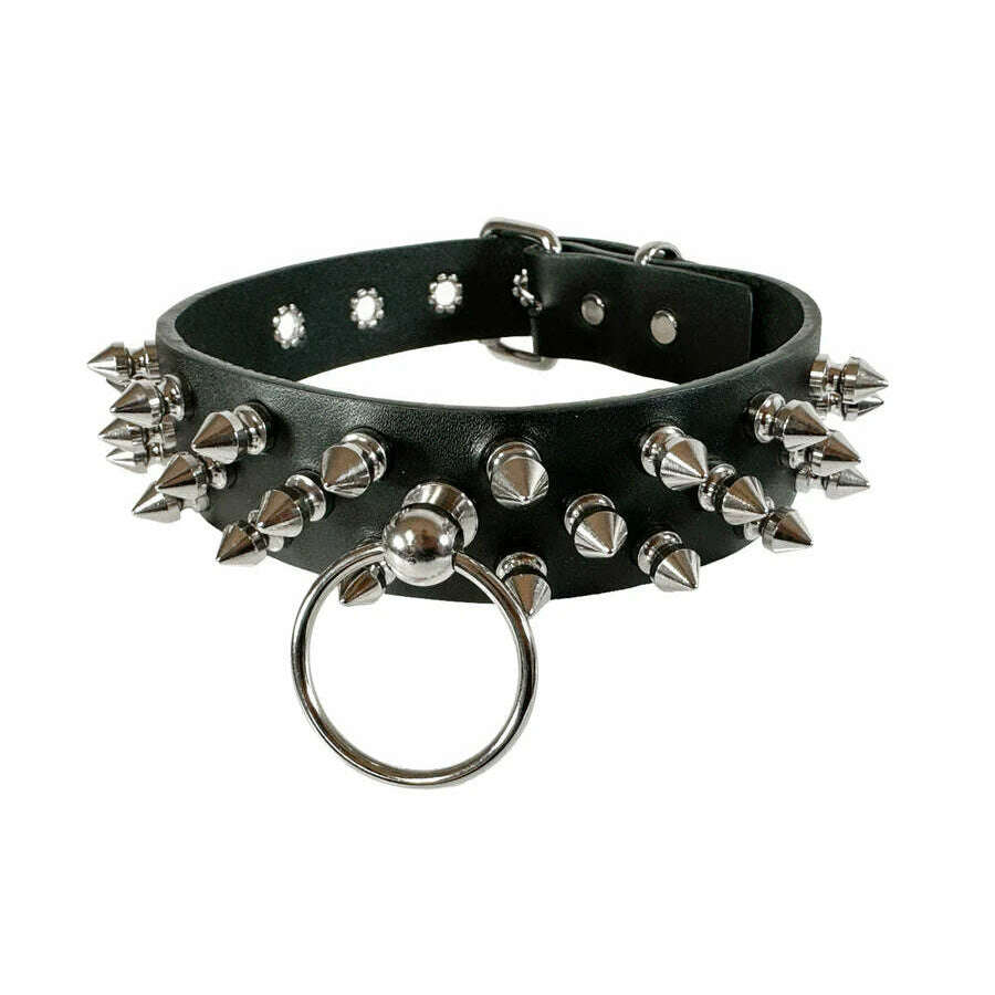 3 Row Spiked O-Ring Bondage Collar