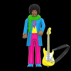 3.75" Jimi Hendrix Blacklight Reactive ReAction Collectible Action Figure & Guitar