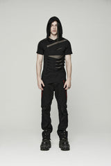 Punk Rave Slashed Mesh Inset Hooded T-Shirt