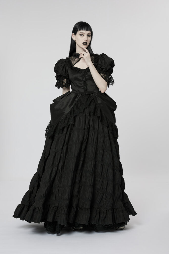 Punk Rave Gothic Pleated Maxi Dress