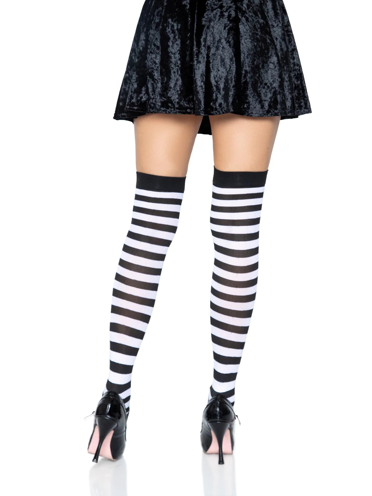 Nylon Striped Thigh High Stockings