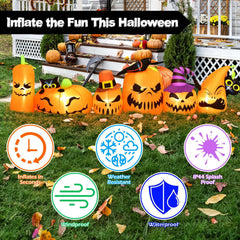 7' Halloween Inflatable Horizontal Jack O' Lantern Row