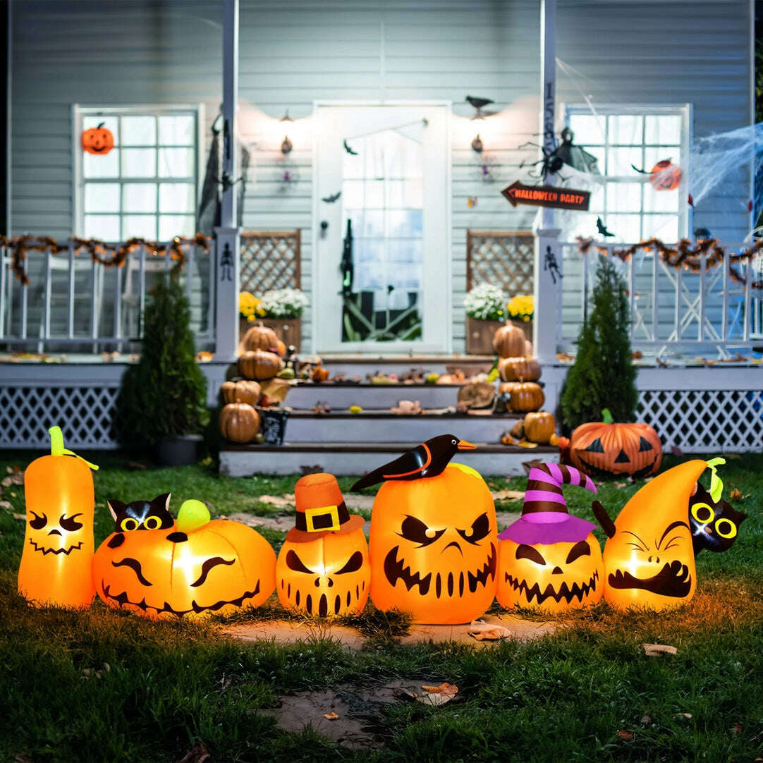 7' Halloween Inflatable Horizontal Jack O' Lantern Row