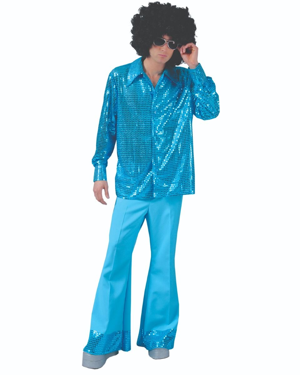 Blue Sequin Cuff Men's Adult Disco Pants