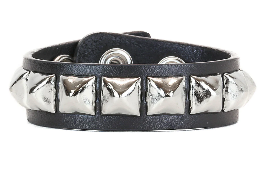 Silver Pyramid Studded Snap Bracelet