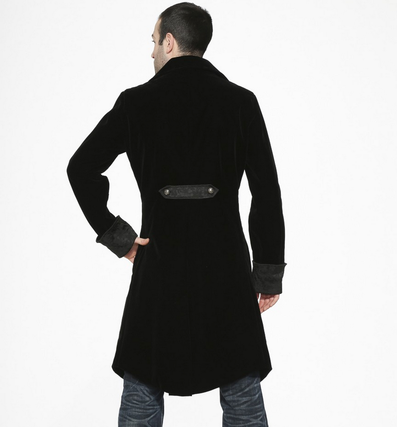 Men's Black Velvet Long Victorian Coat