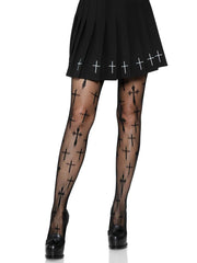 Worship Me Cross Fishnet Tights