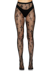 Worship Me Cross Fishnet Tights