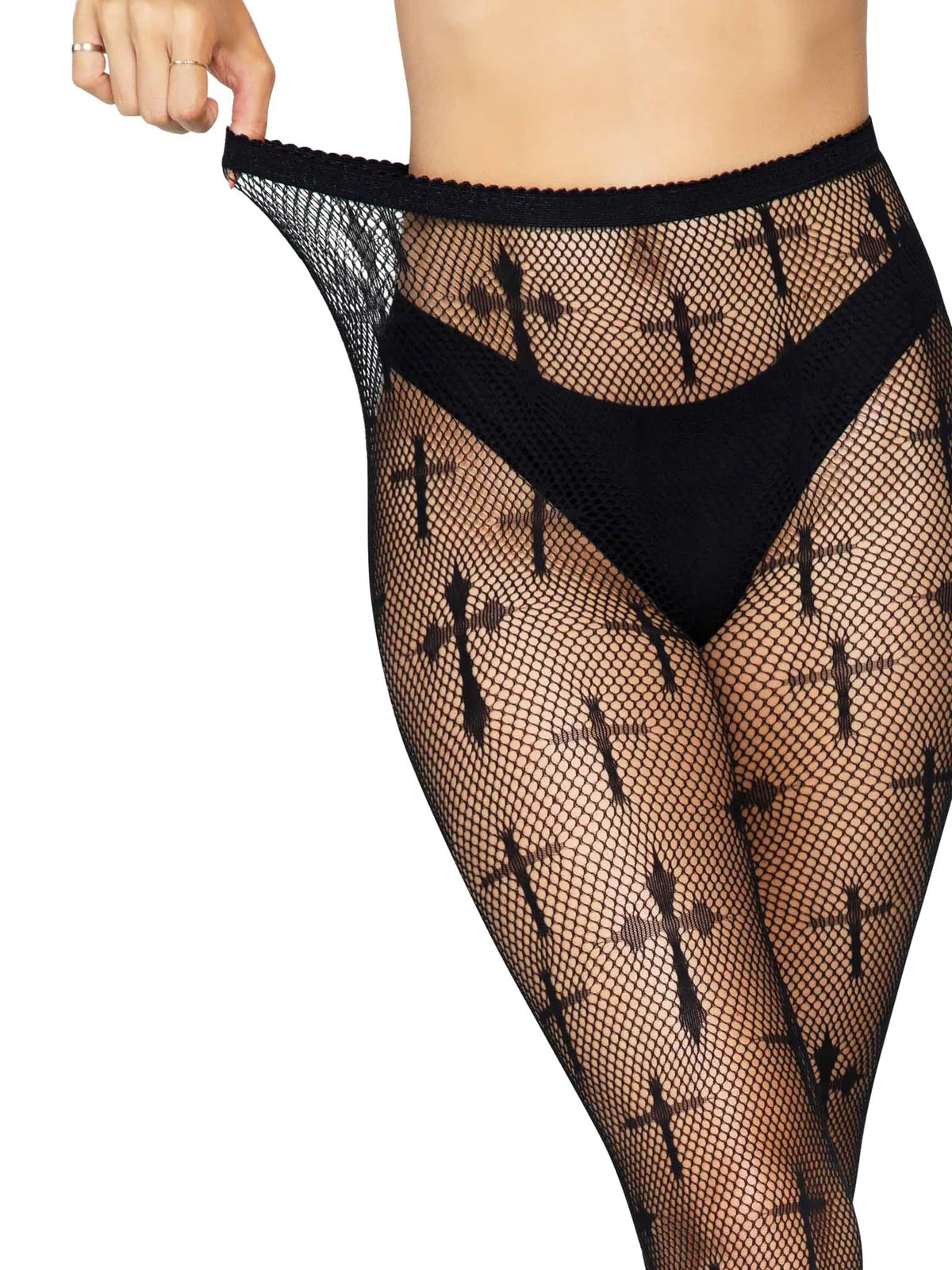 Worship Me Cross Fishnet Tights