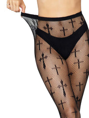 Worship Me Cross Fishnet Tights