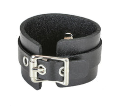 Hair Metal Black Leather Cuff Bracelet