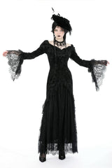 Morticia Gothic Lace Velvet Maxi Dress