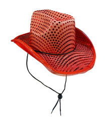 Flashy Red Sequin Light Up Cowboy Hat