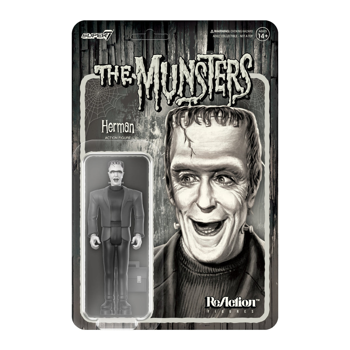 The Munsters: 3.75" Herman Munster Greyscale ReAction Collectible Action Figure w/ Lunchbox