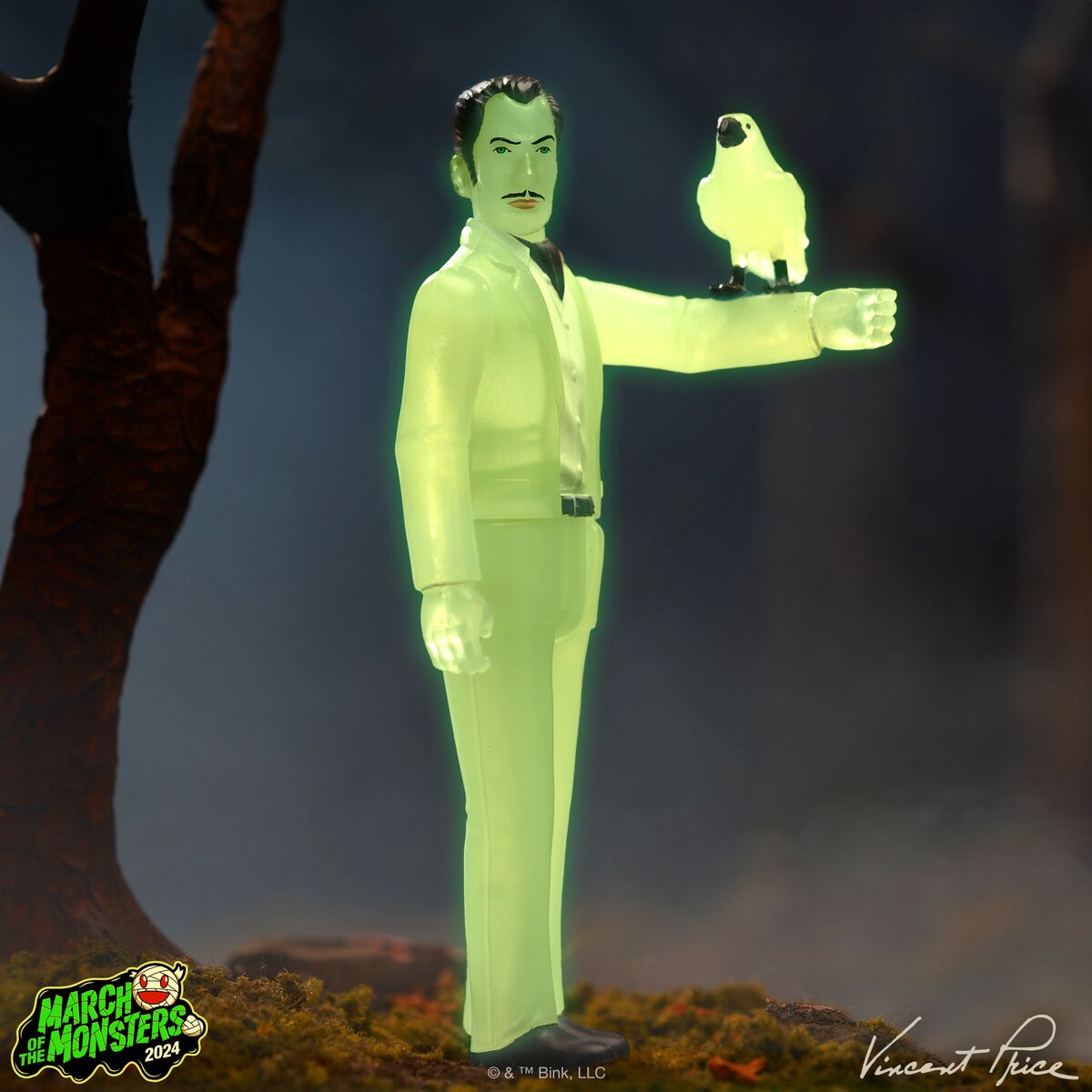 3.75" Vincent Price Glow in The Dark ReAction Collectible Action Figure w/ Glow in The Dark Raven