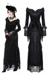 Morticia Gothic Lace Velvet Maxi Dress