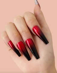 Red & Black Claws Long Coffin Press On Nails