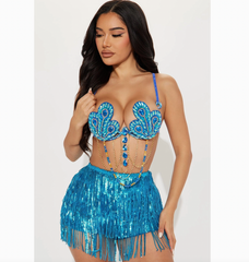 Blue Green Peacock Carnival Bra