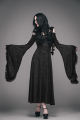 Gothic Cold Shoulder Long Sleeve Hooded Maxi Dress