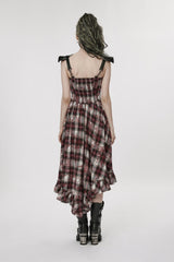 Punk Armored Shoulder Plaid Dress