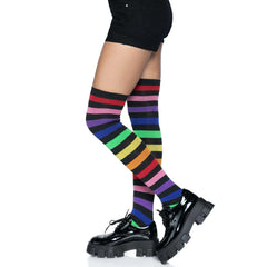 Acrylic Rainbow Striped Thigh High Socks