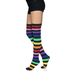 Acrylic Rainbow Striped Thigh High Socks