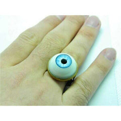 Adjustable Realistic Light Blue Eyeball Antique Brass Ring