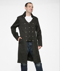 Black Brocade Men's Long Collared Coat