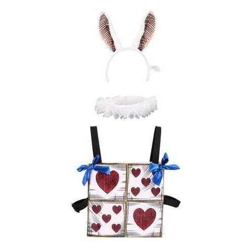 Alice in Wonderland White Rabbit Costume Kit w/ Ears, Clock & Queen Cards Chest Plate