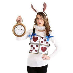 Alice in Wonderland White Rabbit Costume Kit w/ Ears, Clock & Queen Cards Chest Plate