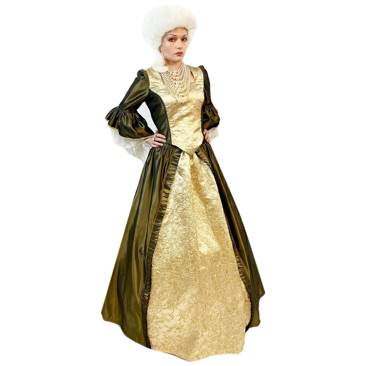 Authentic Colonial Green & Gold Women's Gown Adult Costume