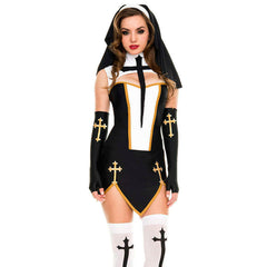 Bad Habit Black & Gold Sexy Nun Women's Costume