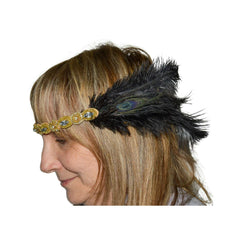 Bejeweled Black/Peacock Feather Flapper Headband